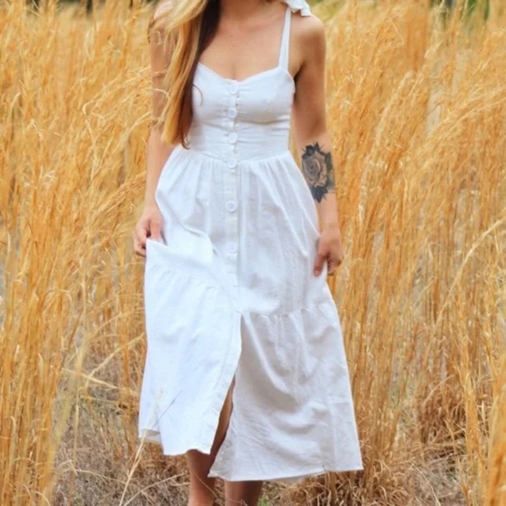 Urban Outfitters Positano Linen Tie Shoulder Midi Dress
